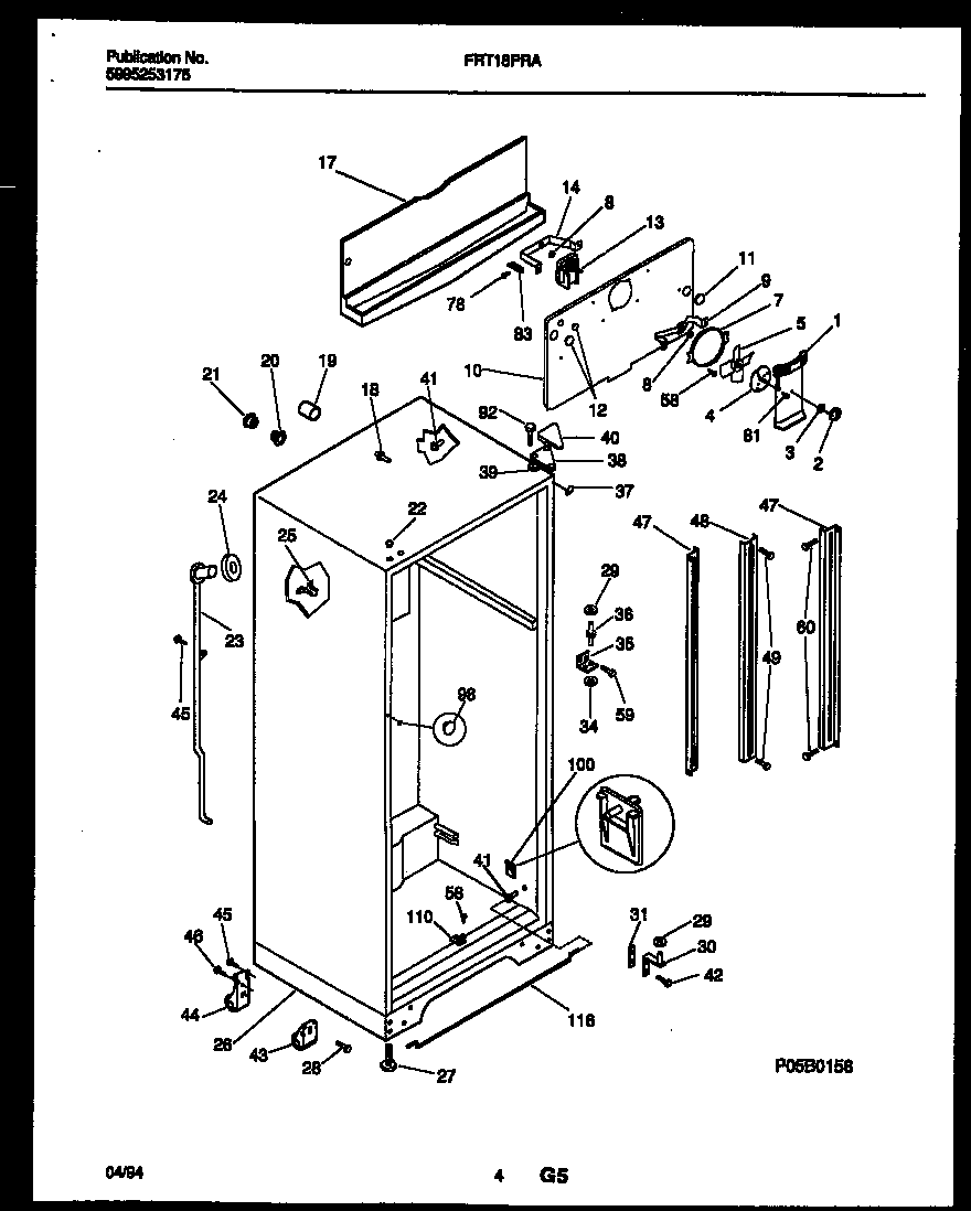 Frigidaire FRT18PRAD2 cabinet parts diagram