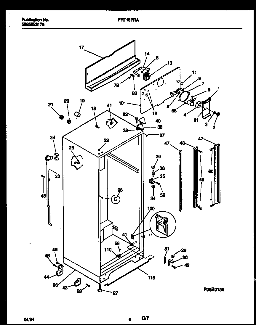 Frigidaire FRT18PRAD2 cabinet parts diagram