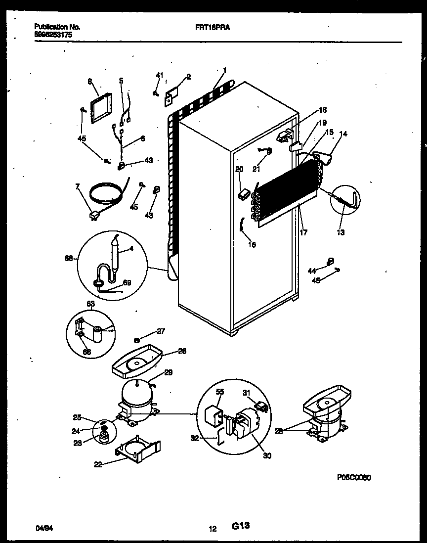 Frigidaire FRT18PRAD2 system and automatic defrost parts diagram
