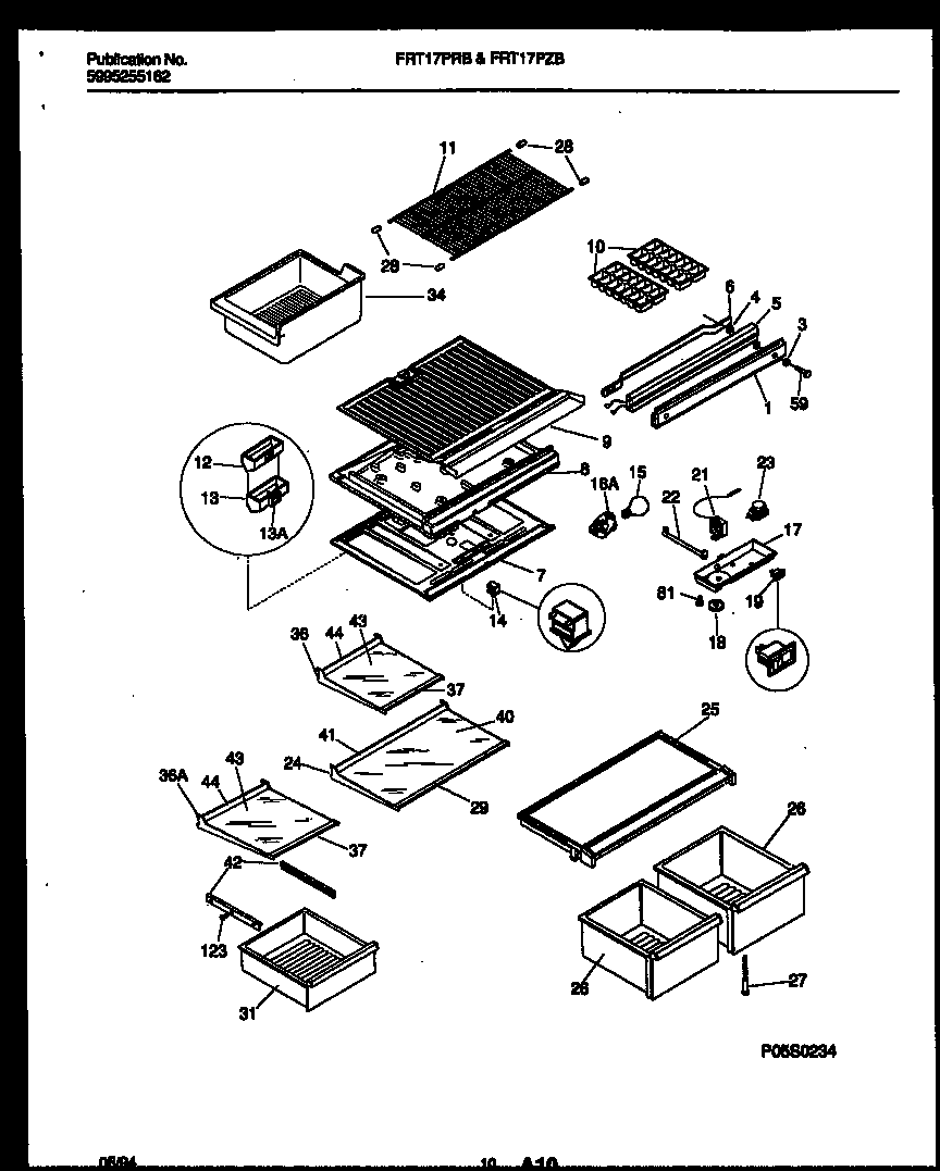 Frigidaire FRT17PRBW0 shelves and supports diagram