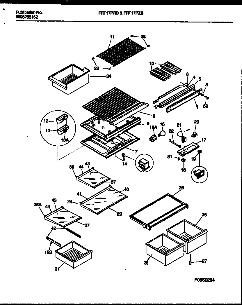 Frigidaire FRT17PRBW0 shelves and supports diagram