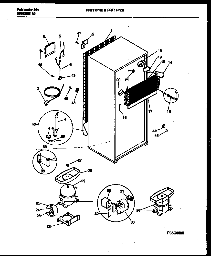 Frigidaire FRT17PRBW0 system and automatic defrost parts diagram