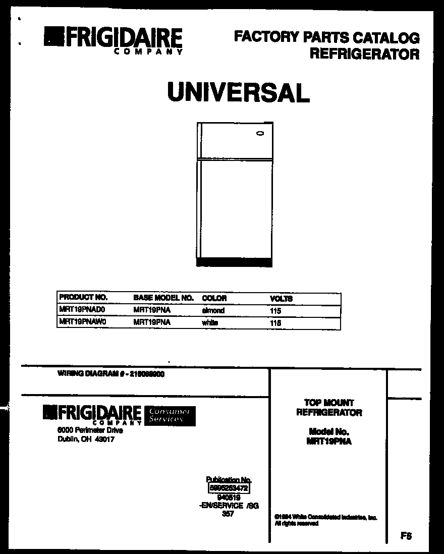 Universal/Multiflex (Frigidaire) MRT19PNAW0 cover diagram