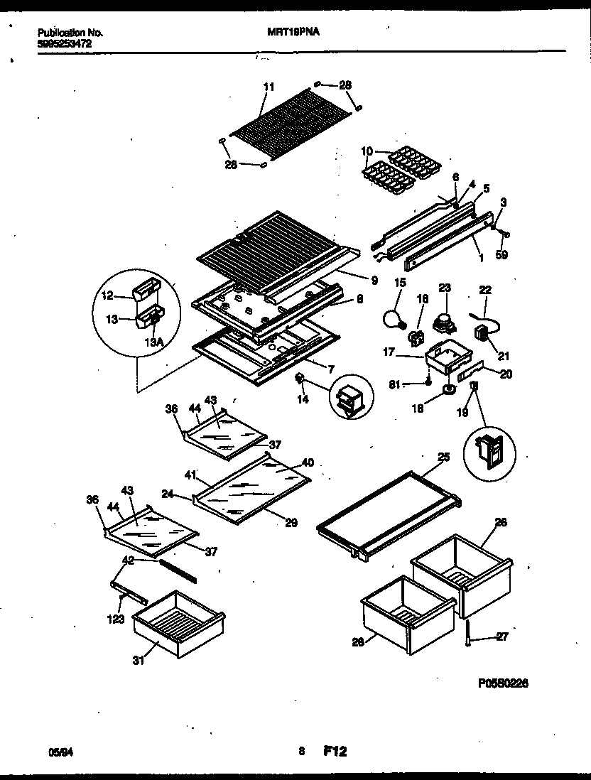 Universal/Multiflex (Frigidaire) MRT19PNAW0 shelves and supports diagram