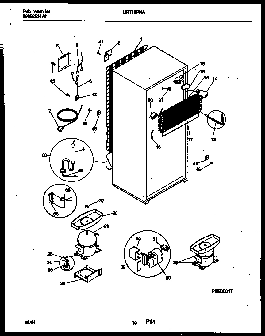 Universal/Multiflex (Frigidaire) MRT19PNAW0 system and automatic defrost parts diagram