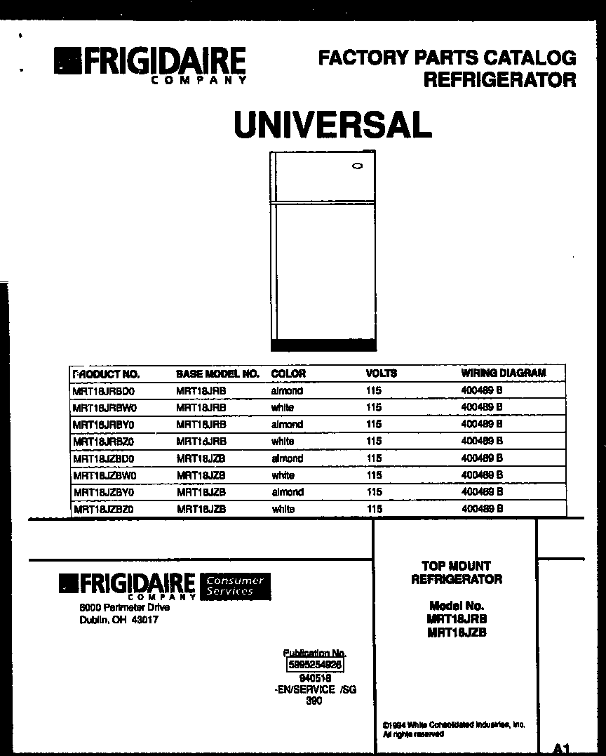 Universal/Multiflex (Frigidaire) MRT18JZBY0 cover diagram