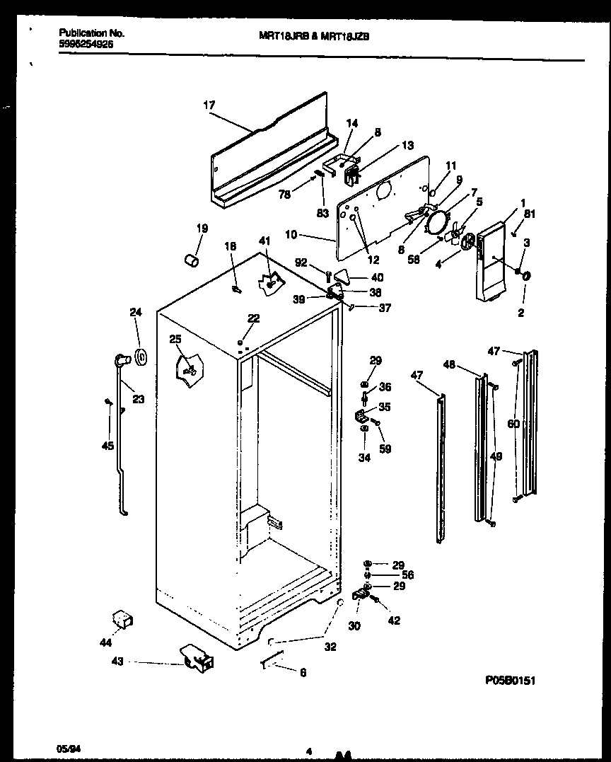Universal/Multiflex (Frigidaire) MRT18JZBY0 cabinet parts diagram