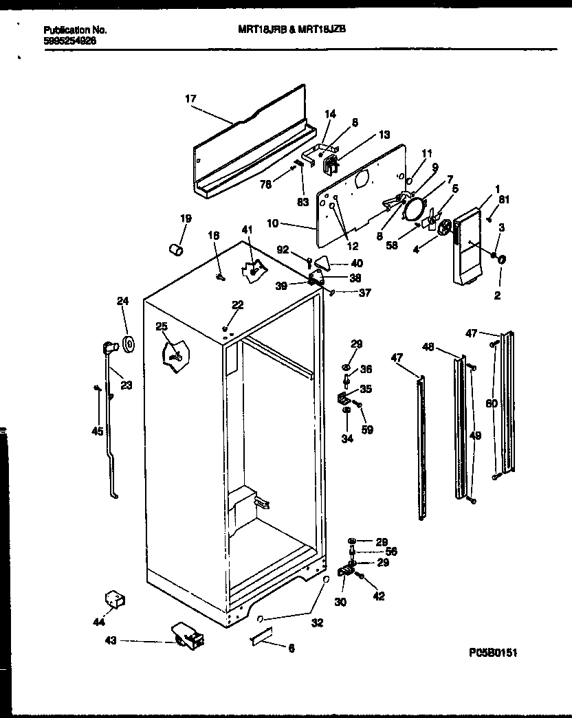 Universal/Multiflex (Frigidaire) MRT18JZBY0 cabinet parts diagram