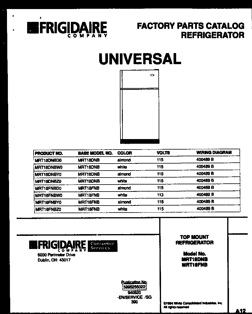 Universal/Multiflex (Frigidaire) MRT18DNBD0 cover diagram