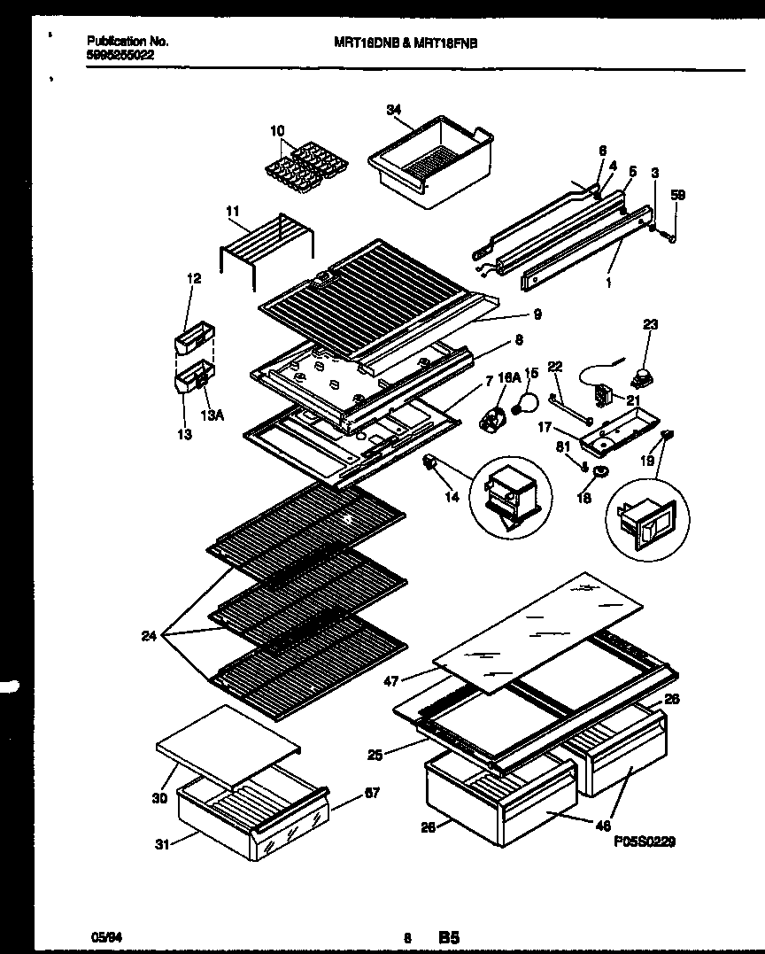 Universal/Multiflex (Frigidaire) MRT18DNBD0 shelves and supports diagram