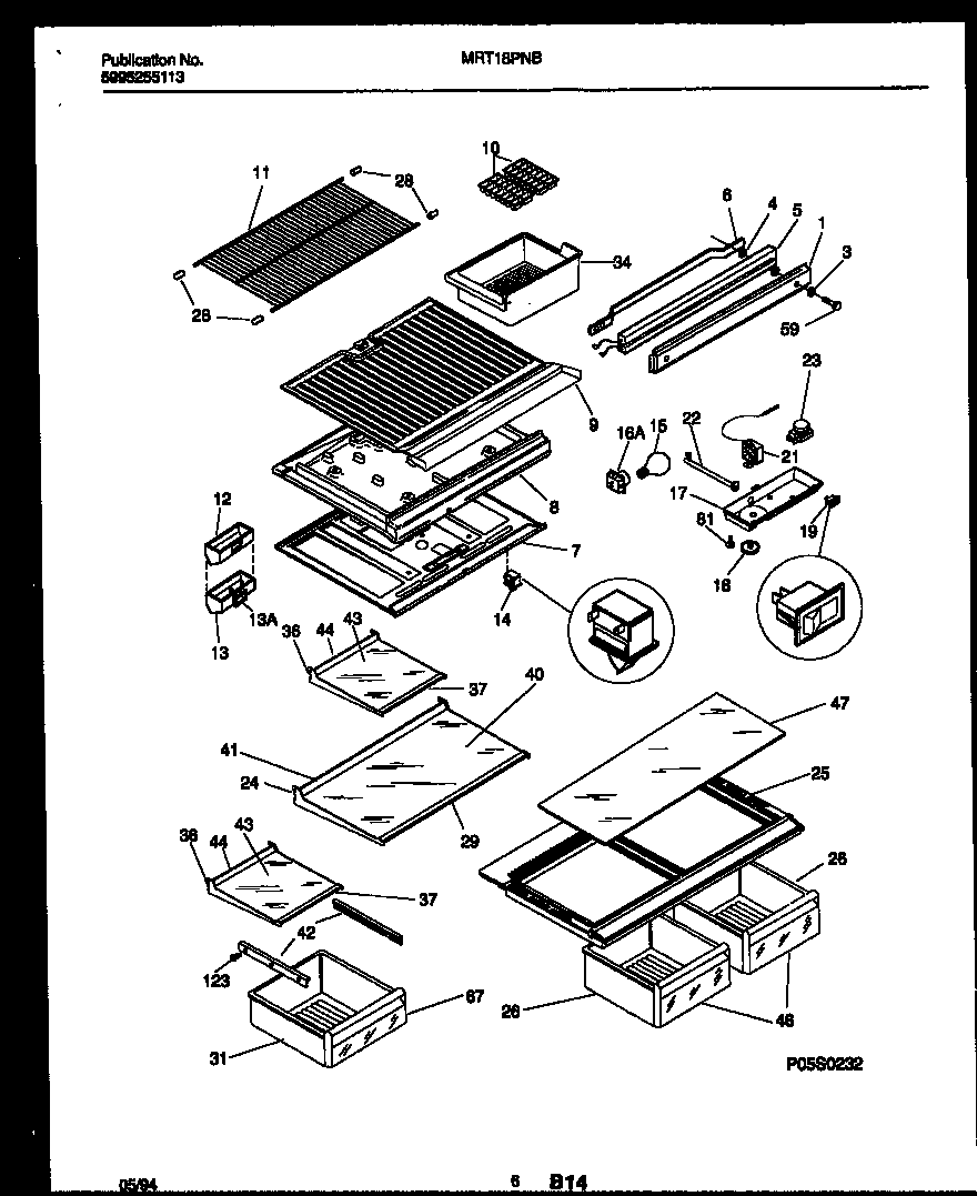 Universal/Multiflex (Frigidaire) MRT18PNBW0 shelves and supports diagram