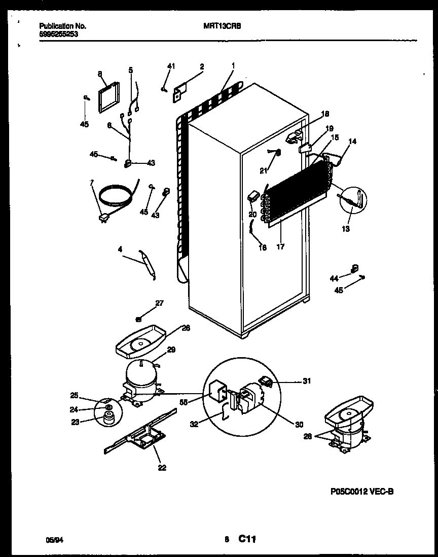 Universal/Multiflex (Frigidaire) MRT13CRBY0 system and automatic defrost parts diagram