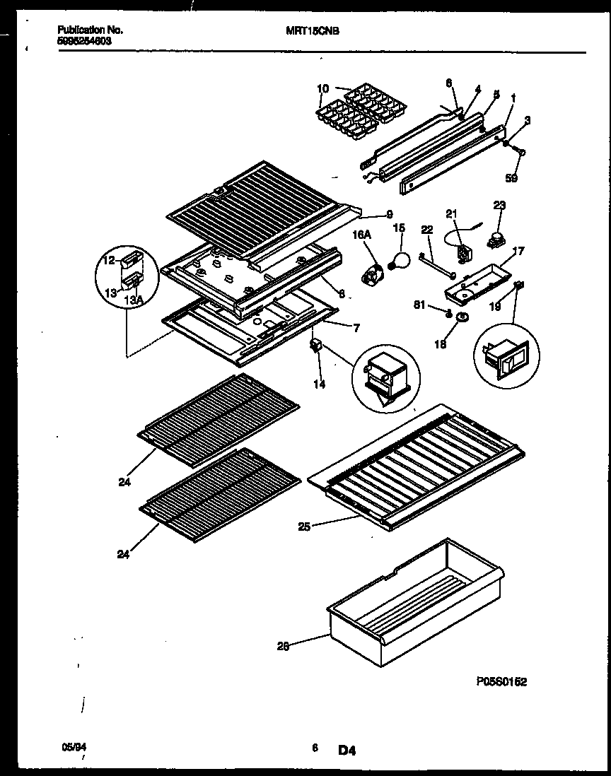 Universal/Multiflex (Frigidaire) MRT15CNBZ0 shelves and supports diagram