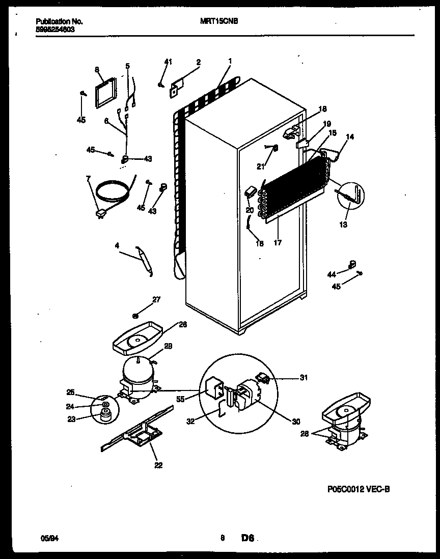 Universal/Multiflex (Frigidaire) MRT15CNBZ0 system and automatic defrost parts diagram