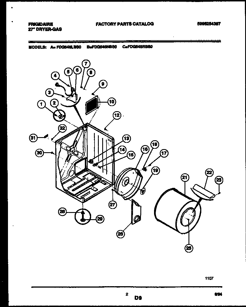 Frigidaire FDG546LBT0 cabinet and component parts diagram