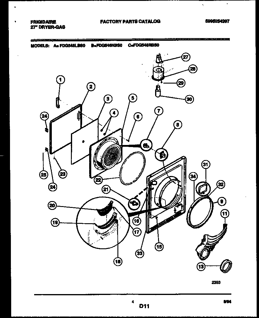 Frigidaire FDG546LBT0 door parts diagram