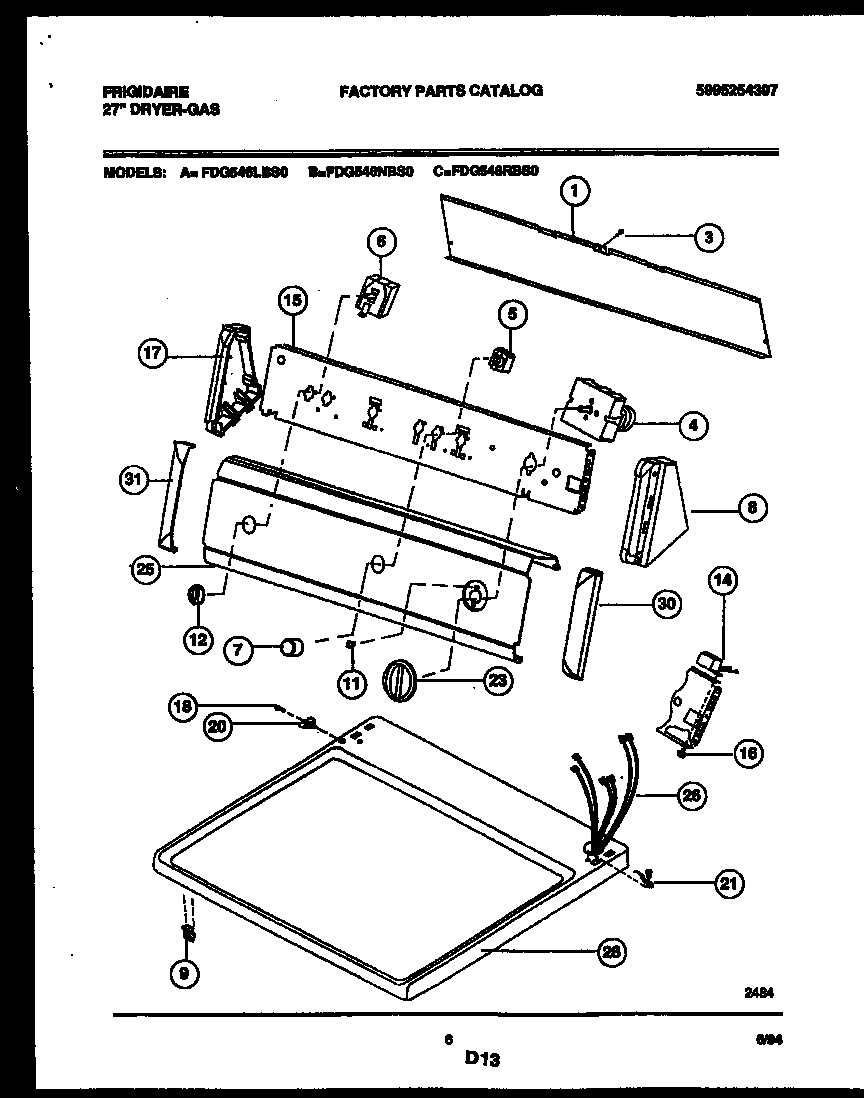 Frigidaire FDG546LBT0 console and control parts diagram