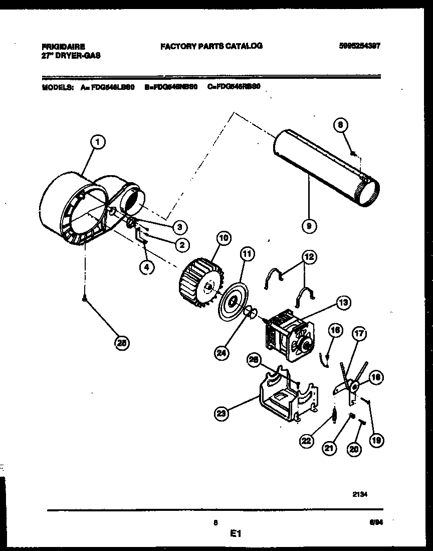 Frigidaire FDG546LBT0 blower and drive parts diagram