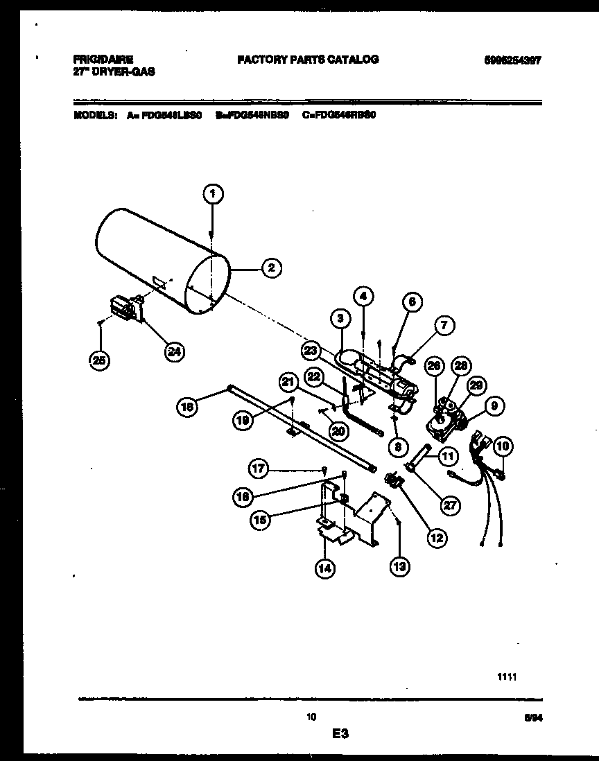 Frigidaire FDG546LBT0 burner, igniter and valve diagram