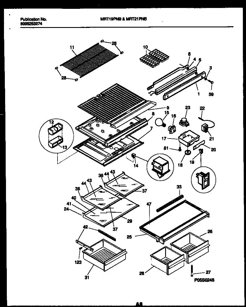 Universal/Multiflex (Frigidaire) MRT19PNBZ0 shelves and supports diagram