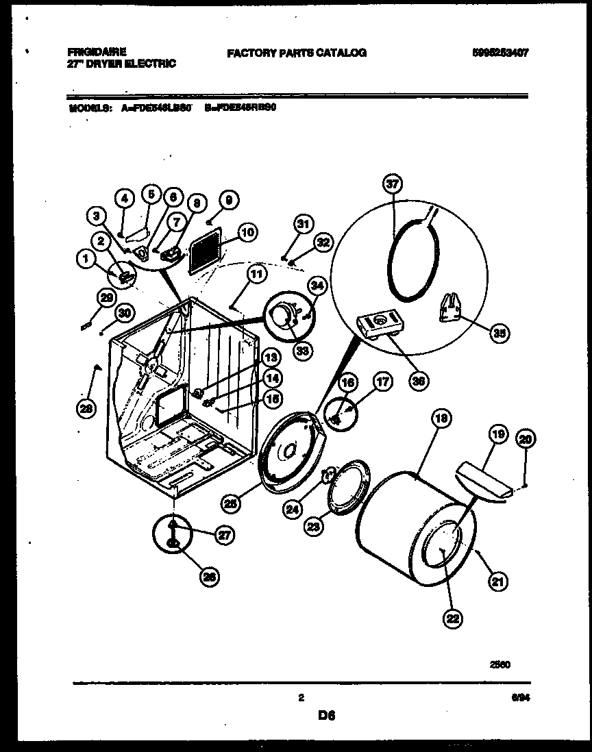 Frigidaire FDE546RBS0 cabinet and component parts diagram