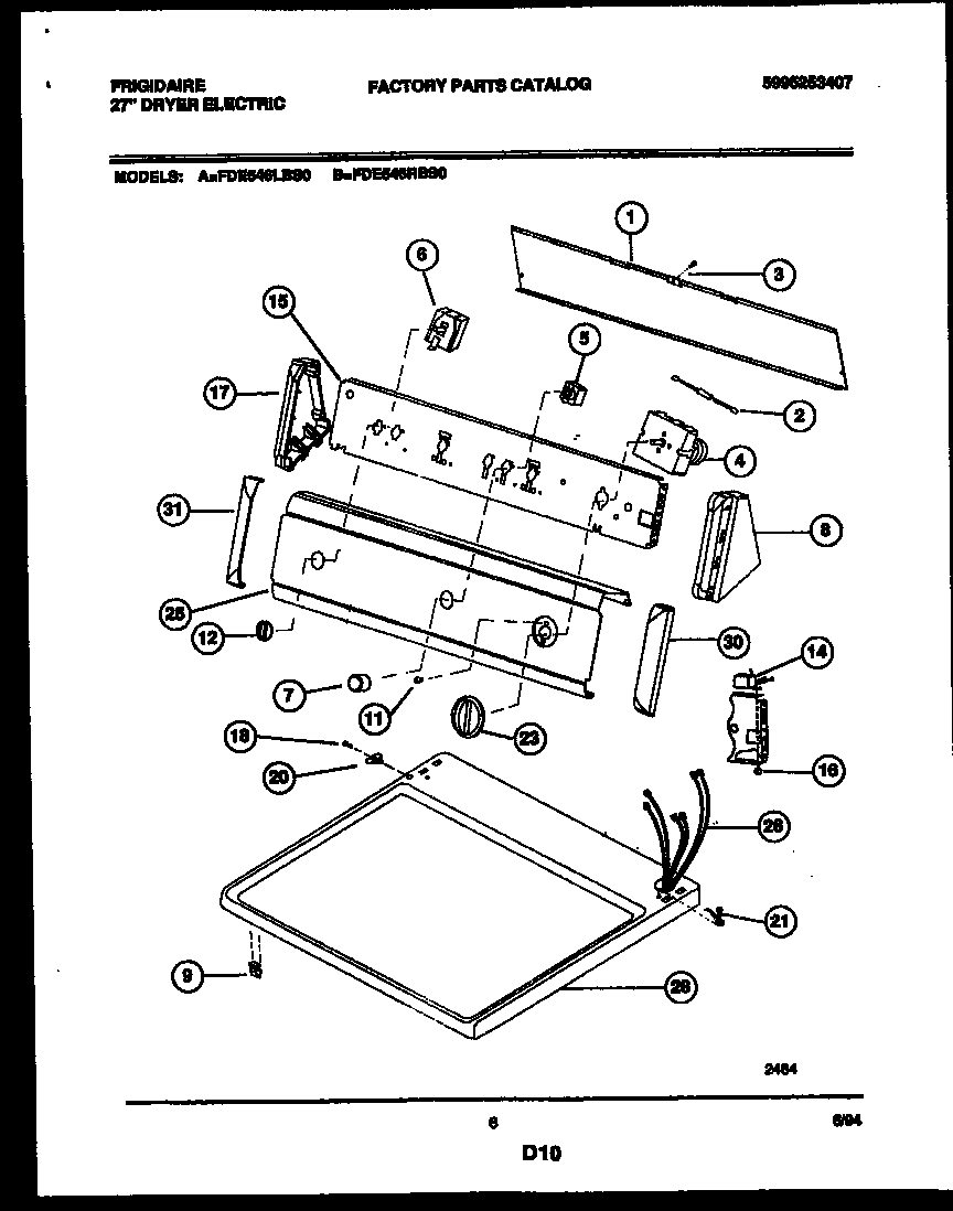 Frigidaire FDE546RBS0 console and control parts diagram