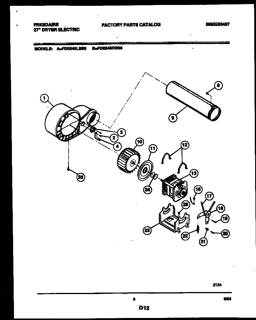 Frigidaire FDE546RBS0 blower and drive parts diagram