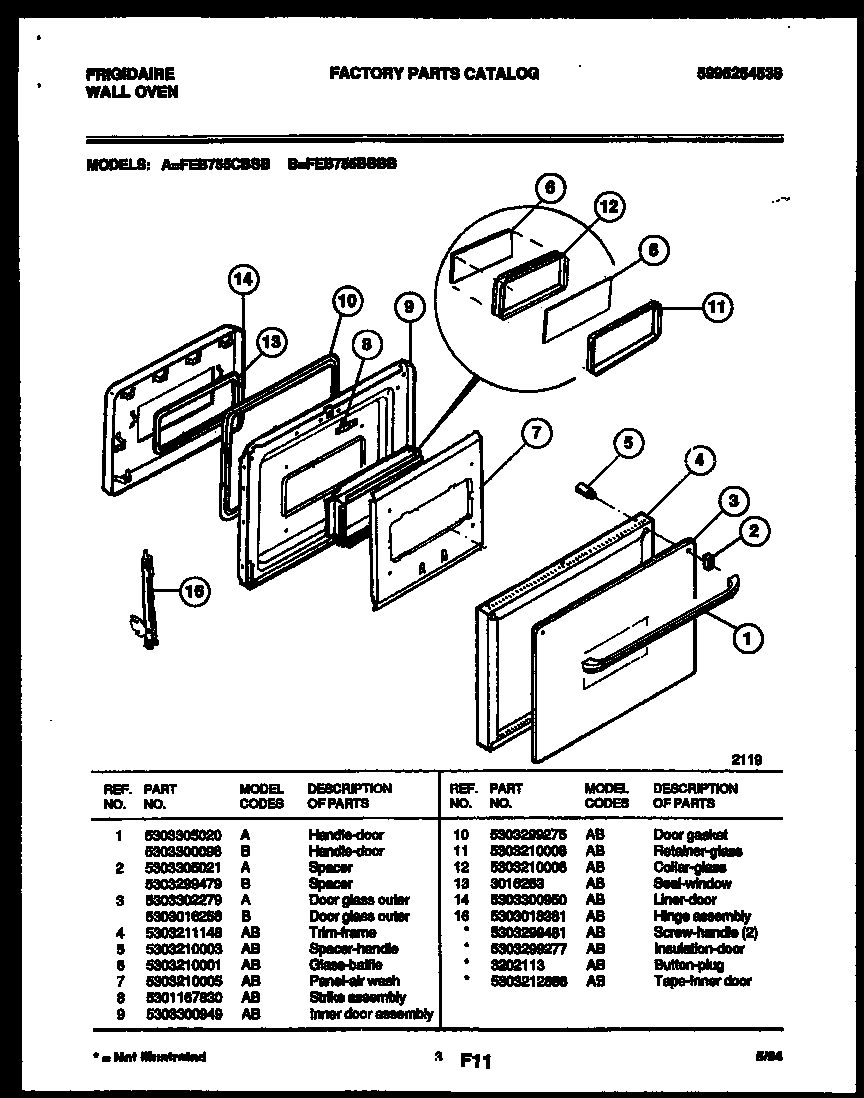 Frigidaire FEB755BBBB door parts diagram