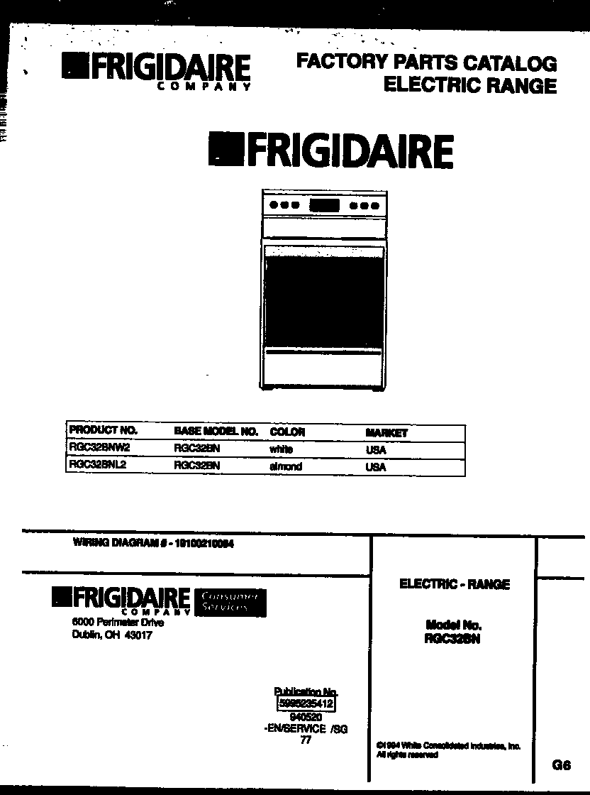 Frigidaire RGC32BNW2 cover diagram