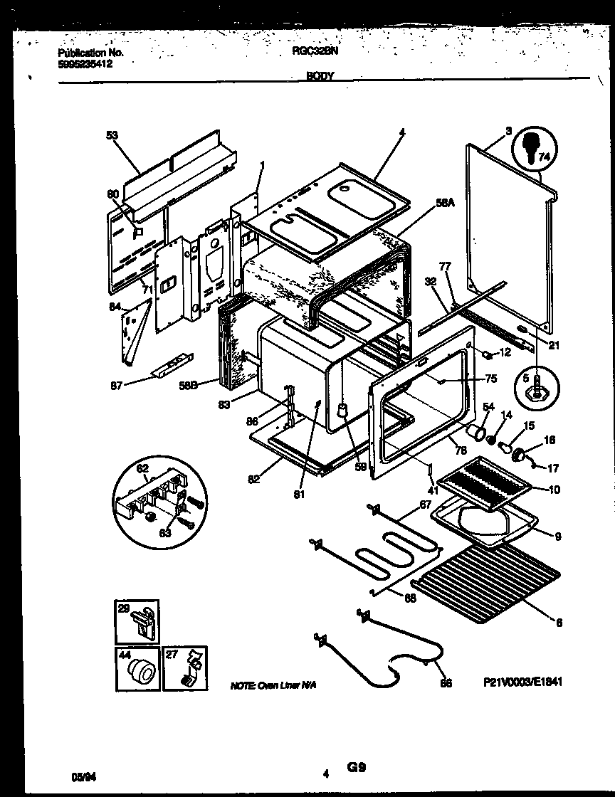 Frigidaire RGC32BNW2 body parts diagram