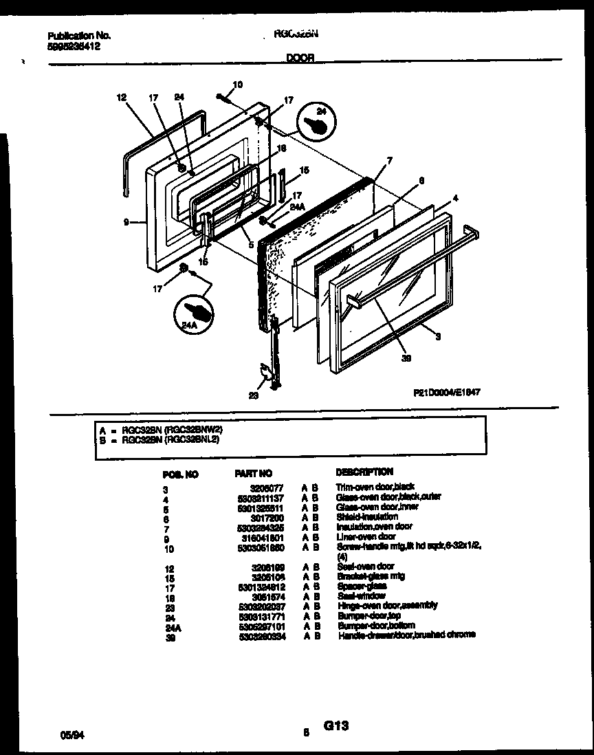 Frigidaire RGC32BNW2 door parts diagram