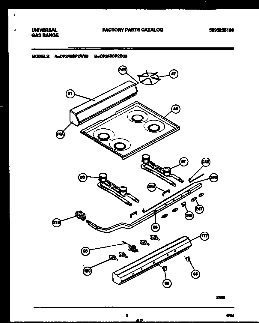 Gibson CP240SP2D3 backguard, cooktop and burner parts diagram