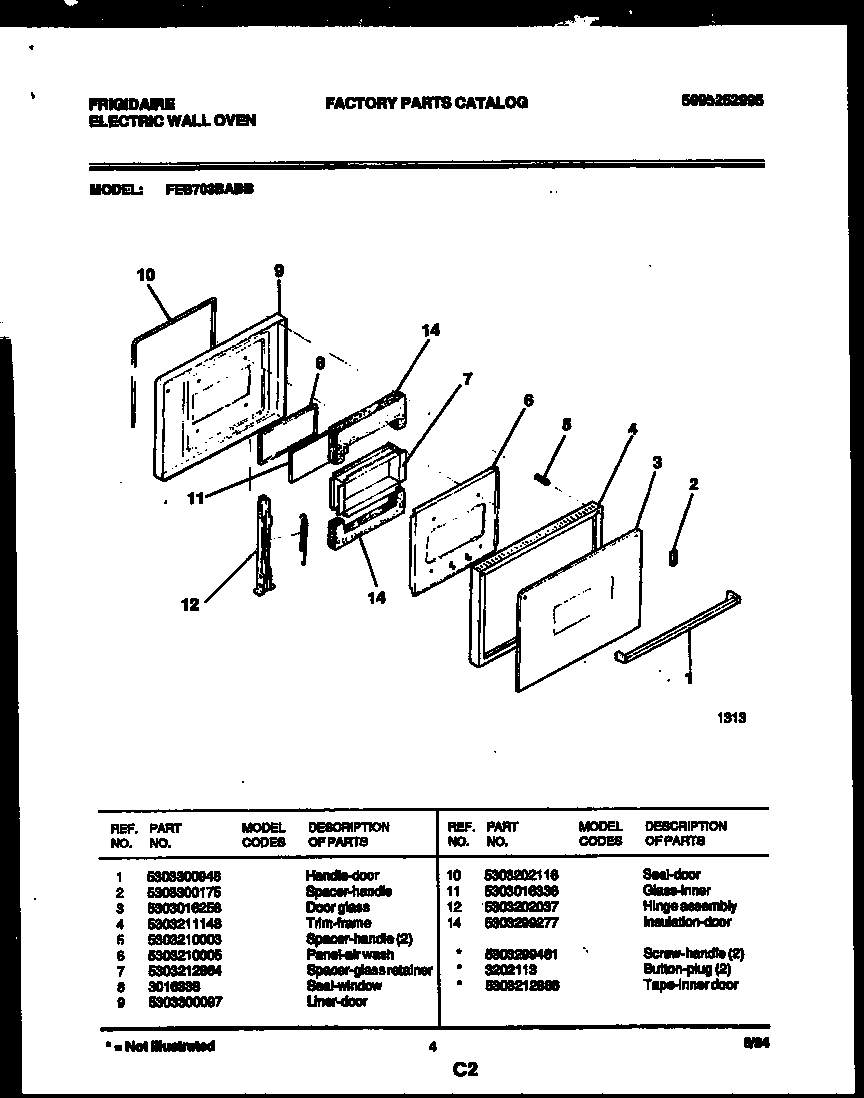 Frigidaire FEB703BABB door parts diagram