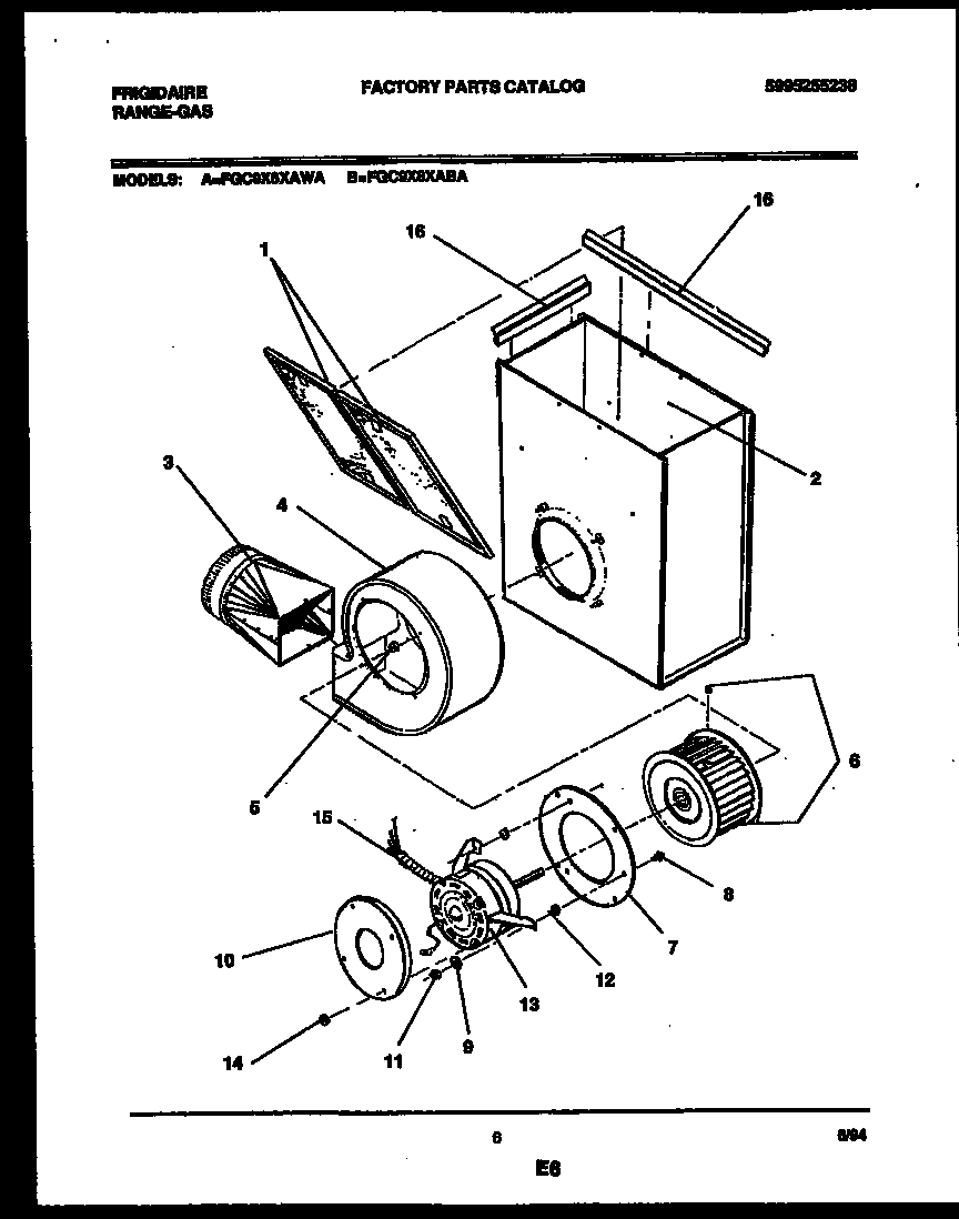 Frigidaire FGC9X8XABA motor and blower housing parts diagram