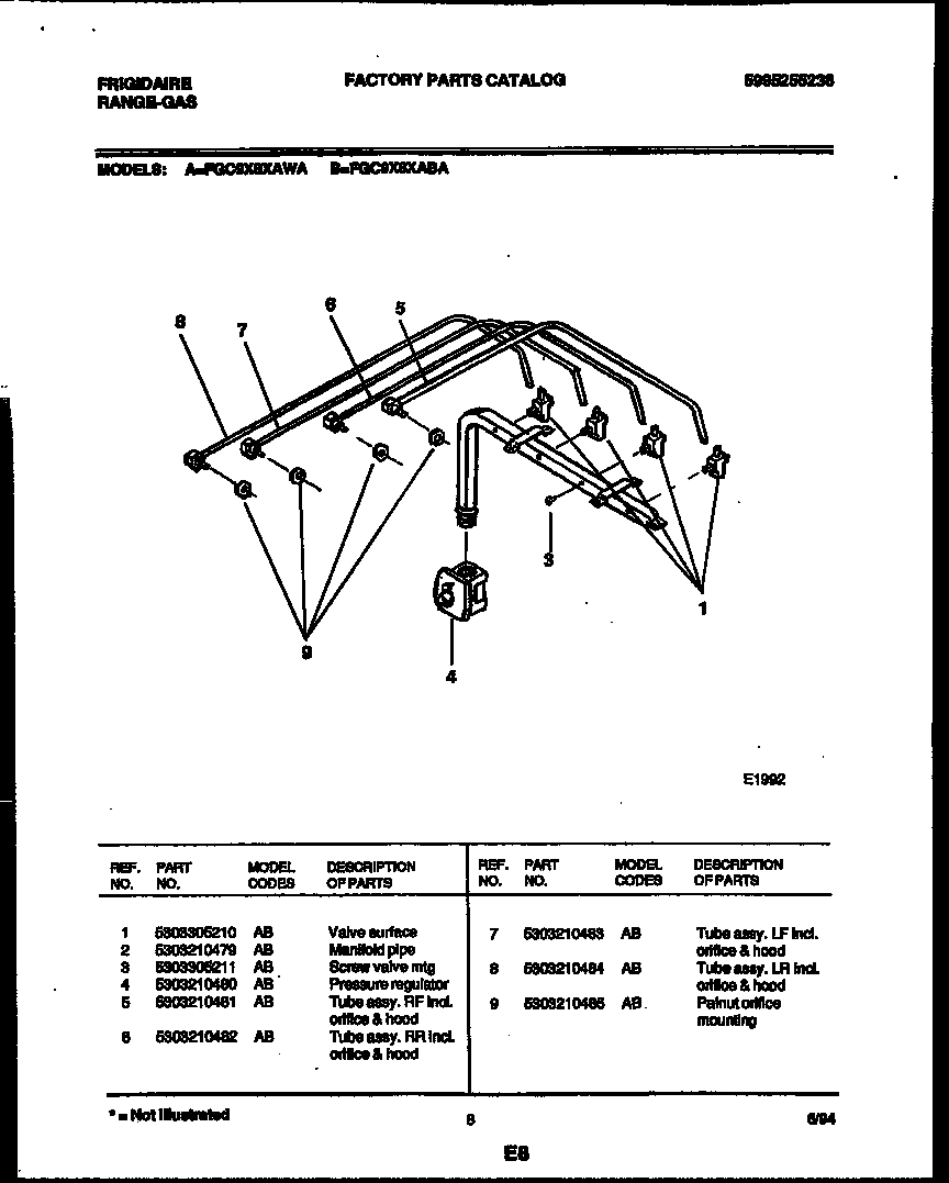 Frigidaire FGC9X8XABA manifold and gas control diagram