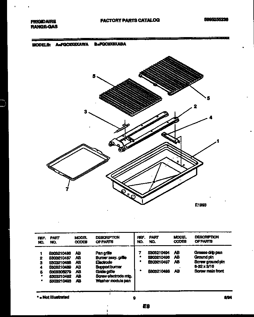 Frigidaire FGC9X8XABA broiler drawer parts diagram