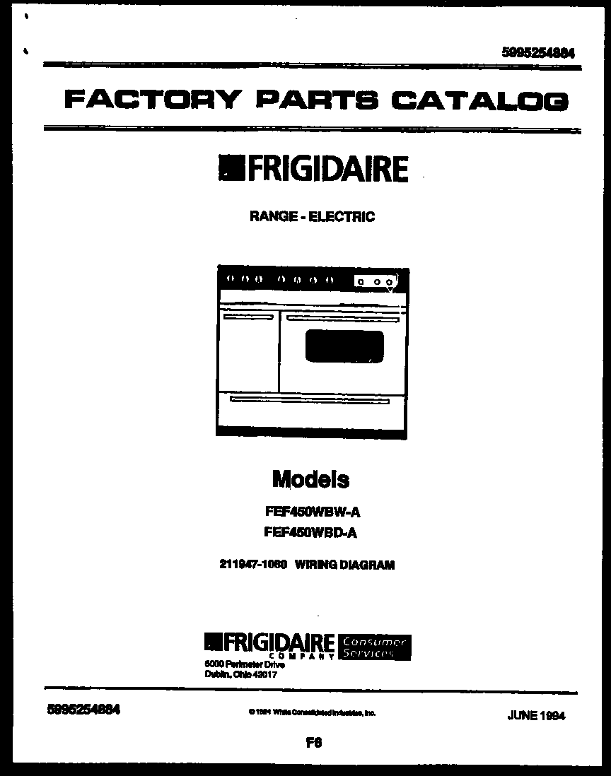 Frigidaire FEF450WBDA cover diagram