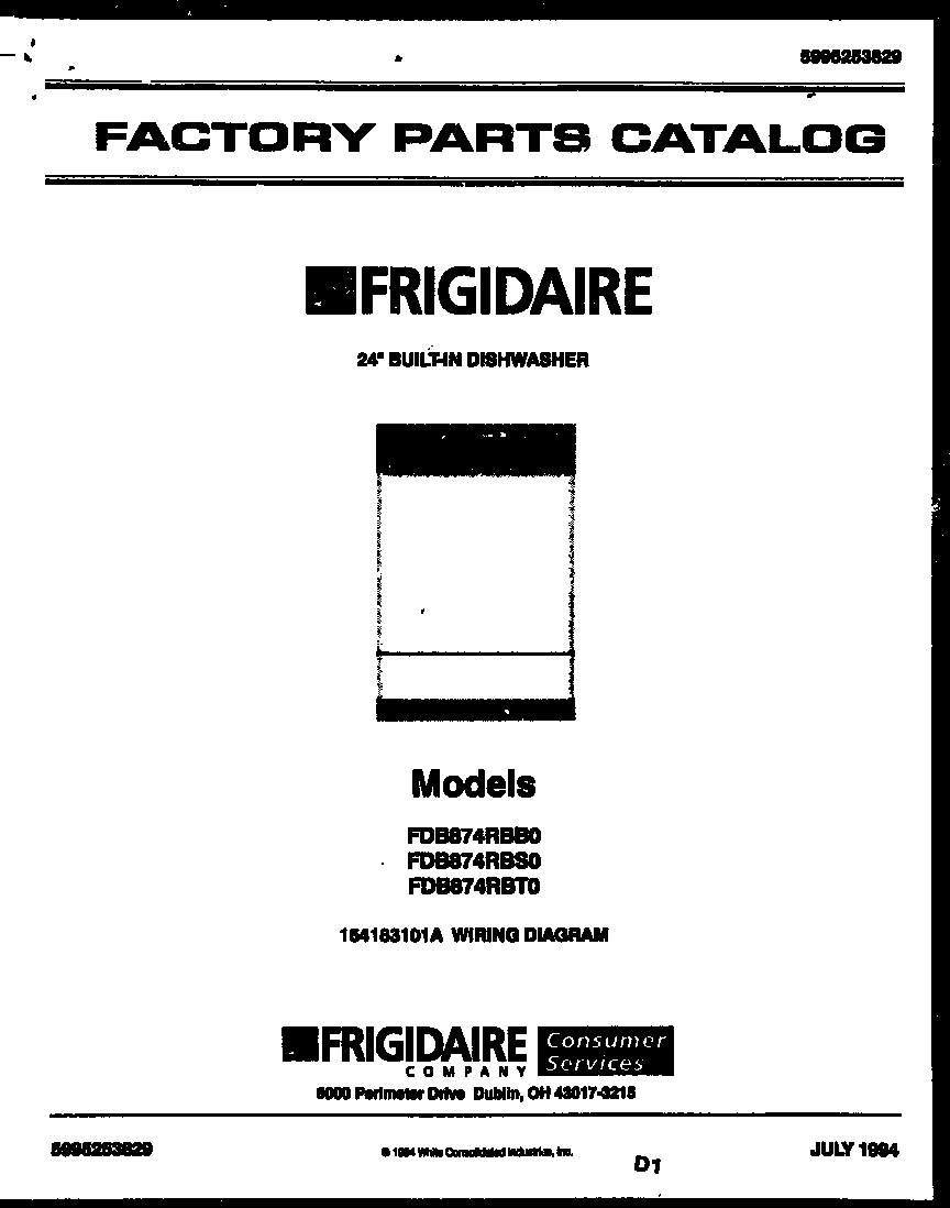 Frigidaire FDB874RBB0 cover sheet diagram