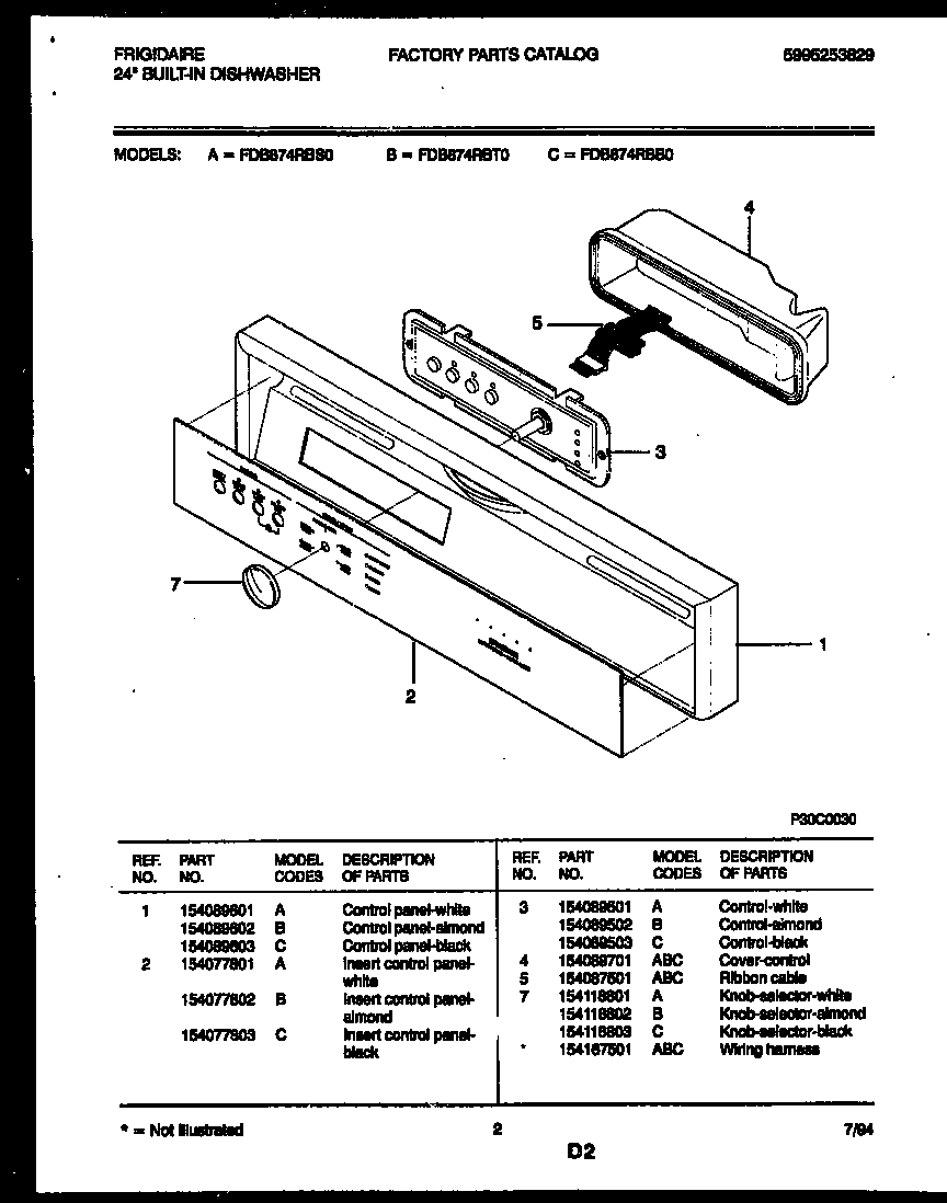 Frigidaire FDB874RBB0 console and control parts diagram