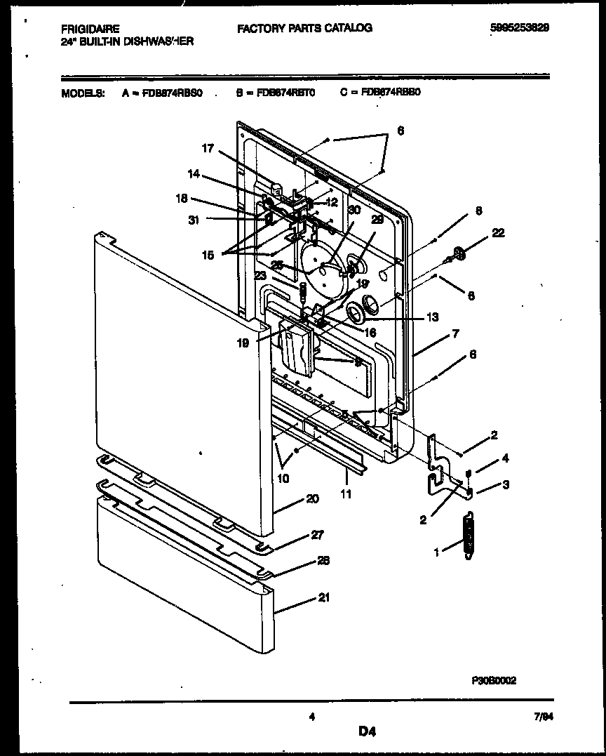 Frigidaire FDB874RBB0 door parts diagram