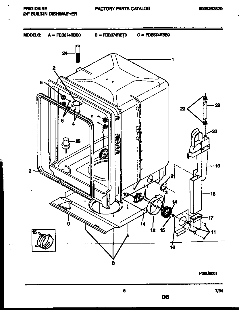 Frigidaire FDB874RBB0 tub and frame parts diagram