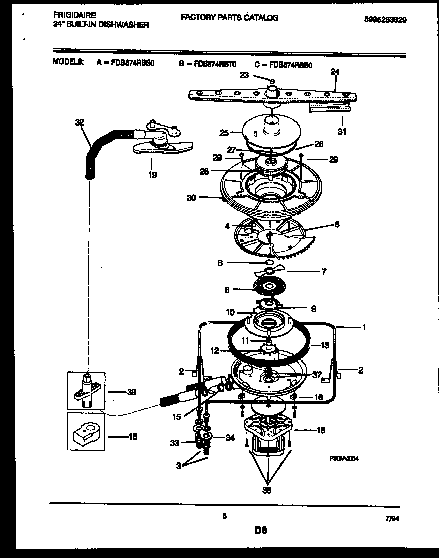Frigidaire FDB874RBB0 motor pump parts diagram