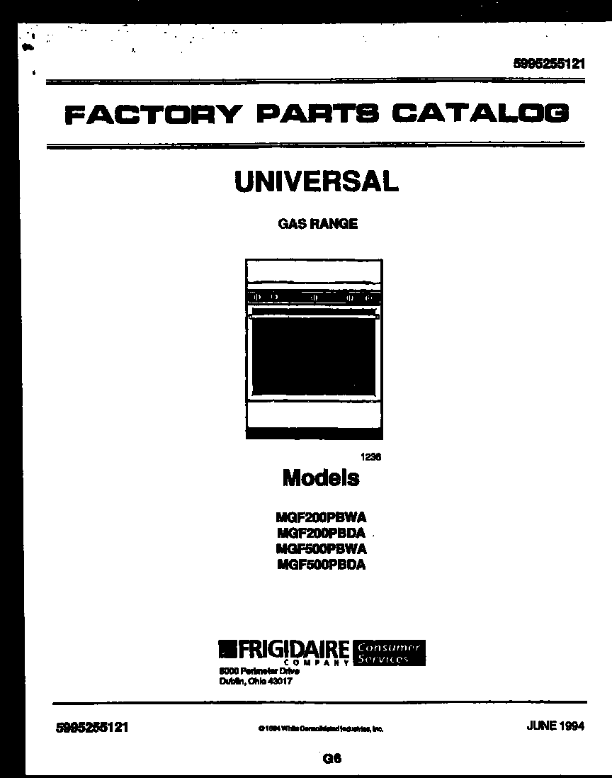 Universal/Multiflex (Frigidaire) MGF500PBDA cover diagram