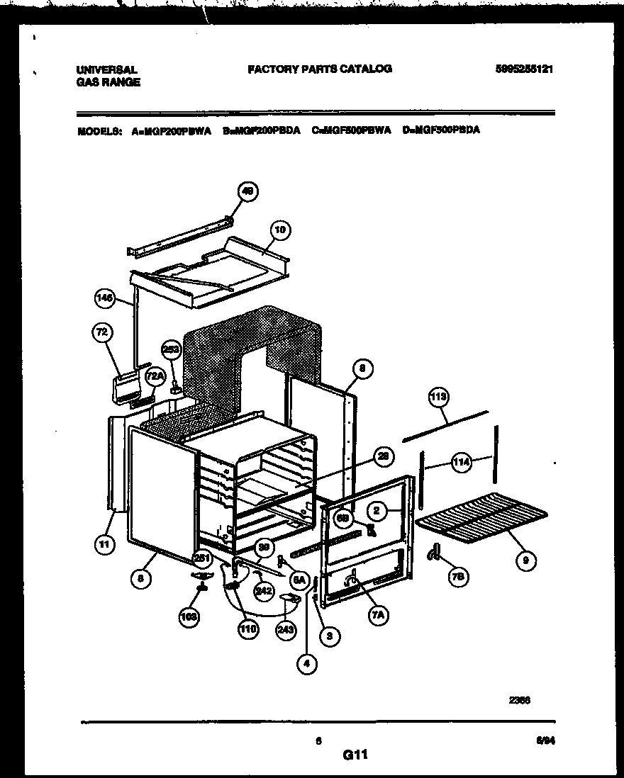 Universal/Multiflex (Frigidaire) MGF500PBDA body parts diagram