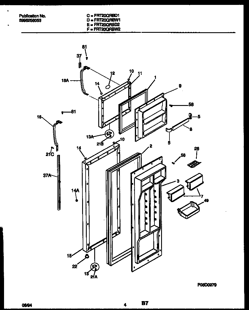 Frigidaire FRT20QRBW0 door parts diagram