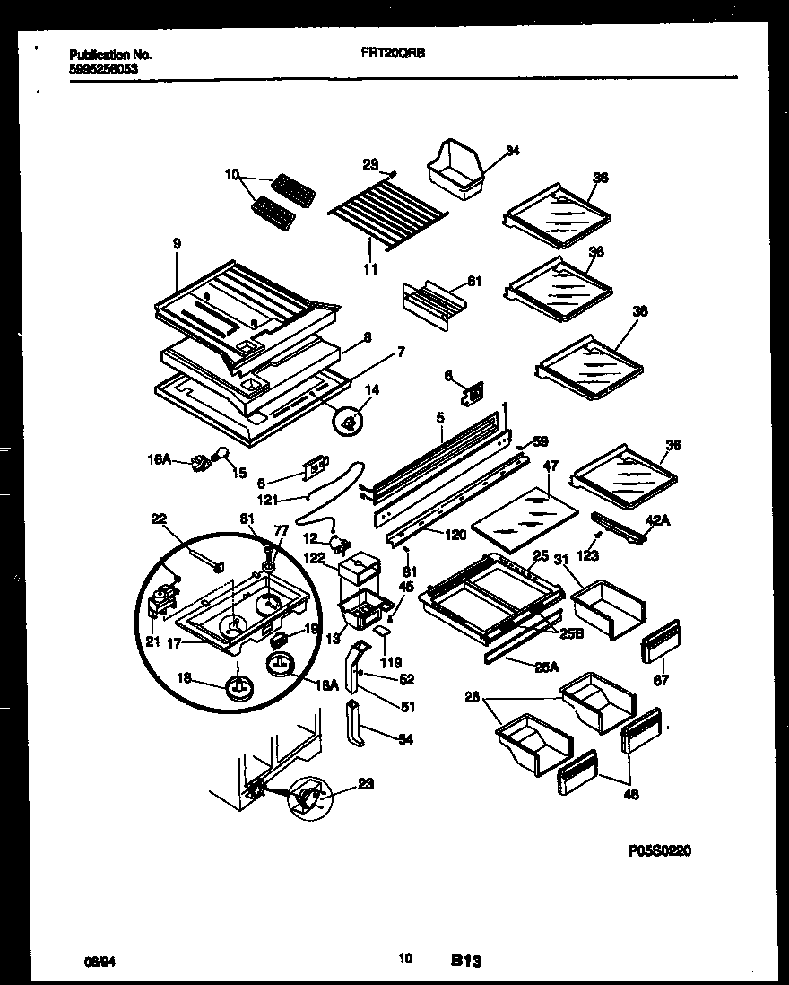Frigidaire FRT20QRBW0 shelves and supports diagram