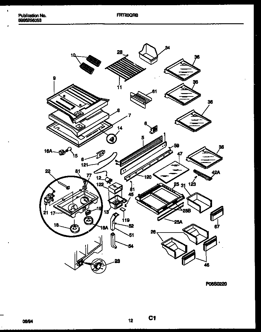 Frigidaire FRT20QRBW0 shelves and supports diagram