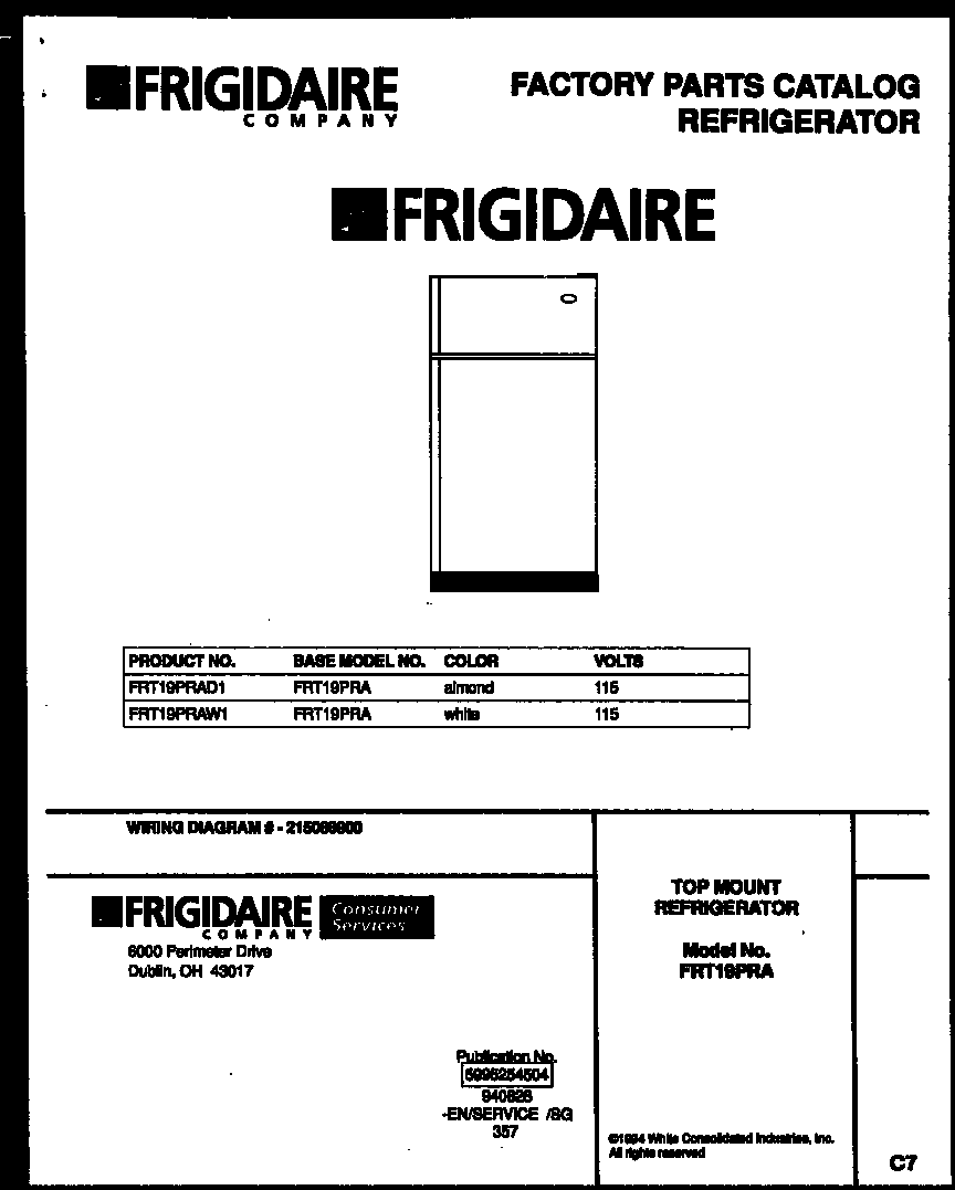 Frigidaire FRT19PRAW1 cover diagram