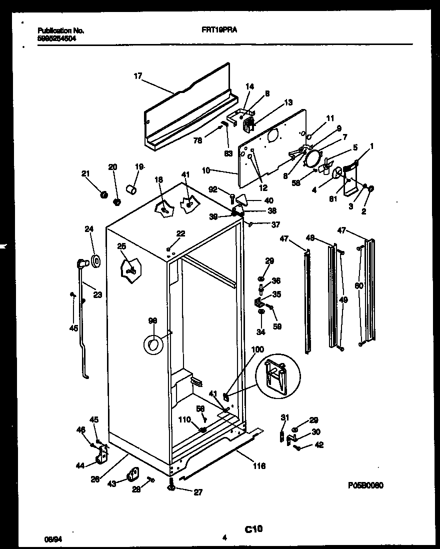 Frigidaire FRT19PRAW1 cabinet parts diagram
