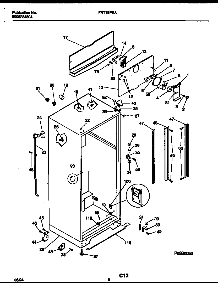 Frigidaire FRT19PRAW1 cabinet parts diagram